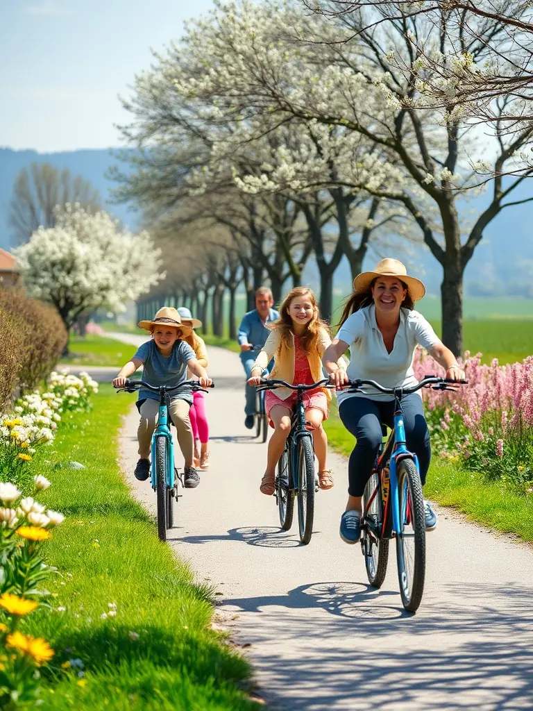 An image of community members of various ages participating in a recreational cycling event, promoting healthy lifestyles and community bonding.